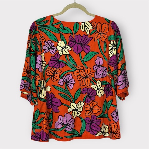 Roller Rabbit Embroidered Floral V-Neck Cotton Relaxed Fit Blouse Top- Size Sm - Picture 2 of 7